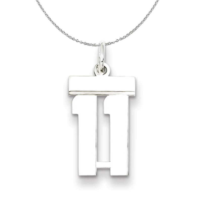 Silver, Athletic Collection Medium Polished Number 11 Necklace - 20 In